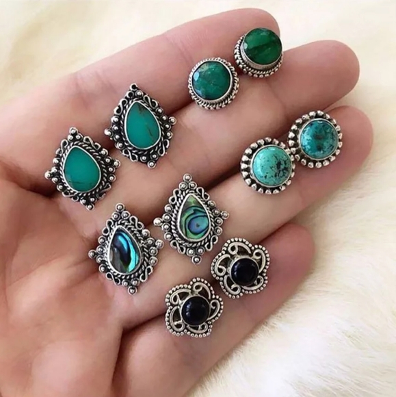 vintage boho silver studds earrings Jewelry - 5 Pairs of Earrings Studds Set Boho Trendy